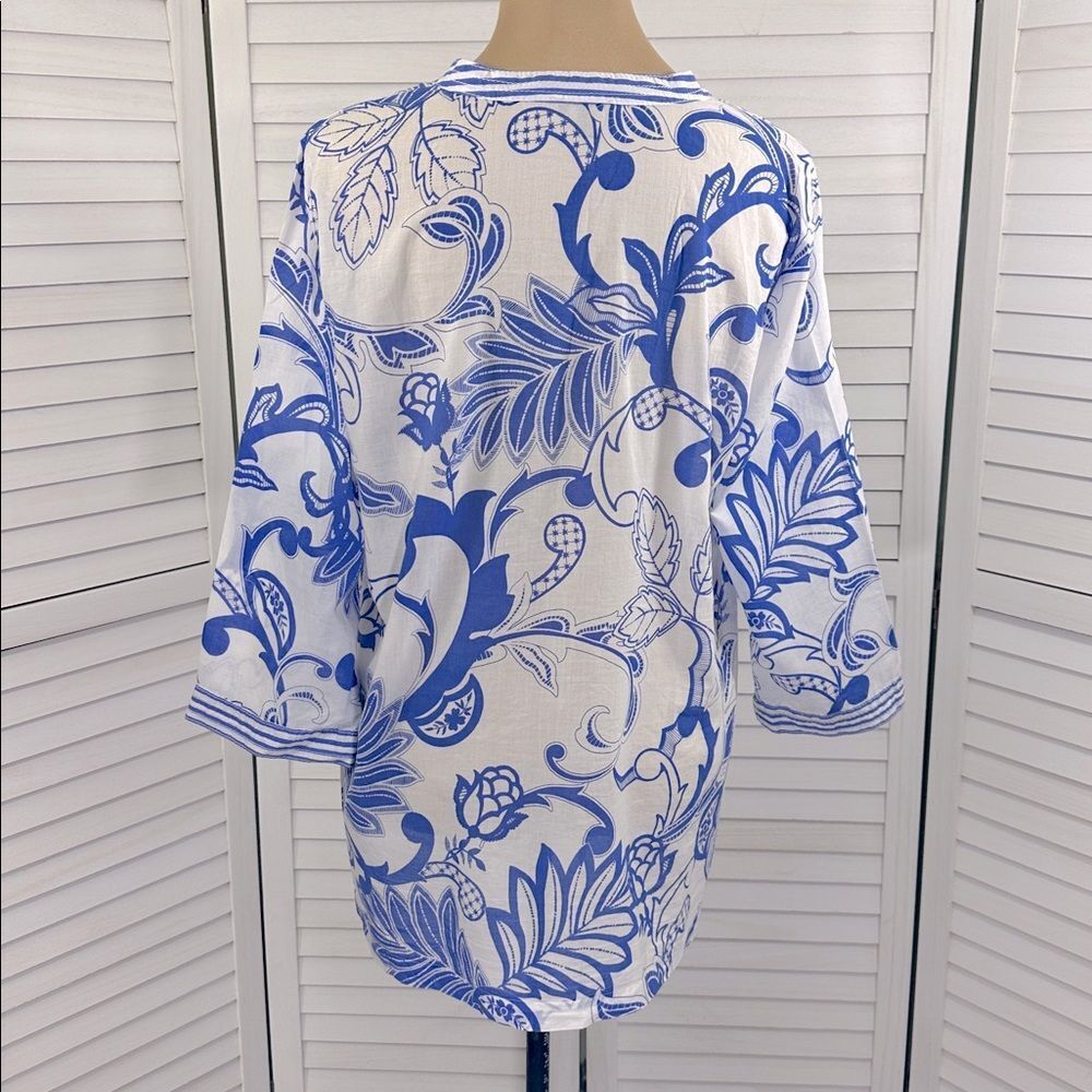 Talbots Cotton Tunic Size Large Paisley Blue White Floral NWOT - Picture 9 of 12